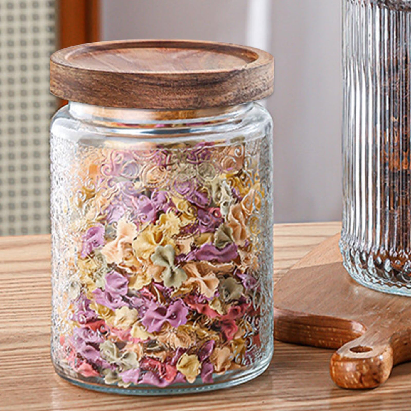 Glass Jars with Wooden Lids, 6-Pack 24 Oz Airtight Glass Food Storage Containers Sets for The Kitchen, Sugar Coffee Candy Spice Cookie Tea Pasta
