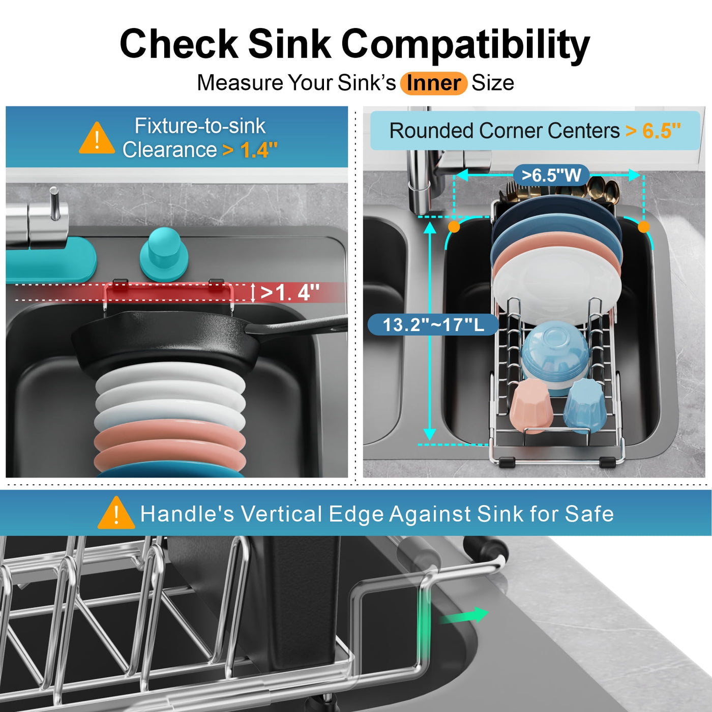 Small Dish Drying Rack for Counter or Over Sink, Stainless Steel Expandable Dish Drainer with Drain Board and 360° Swivel Drain Spout for Rv, Camper