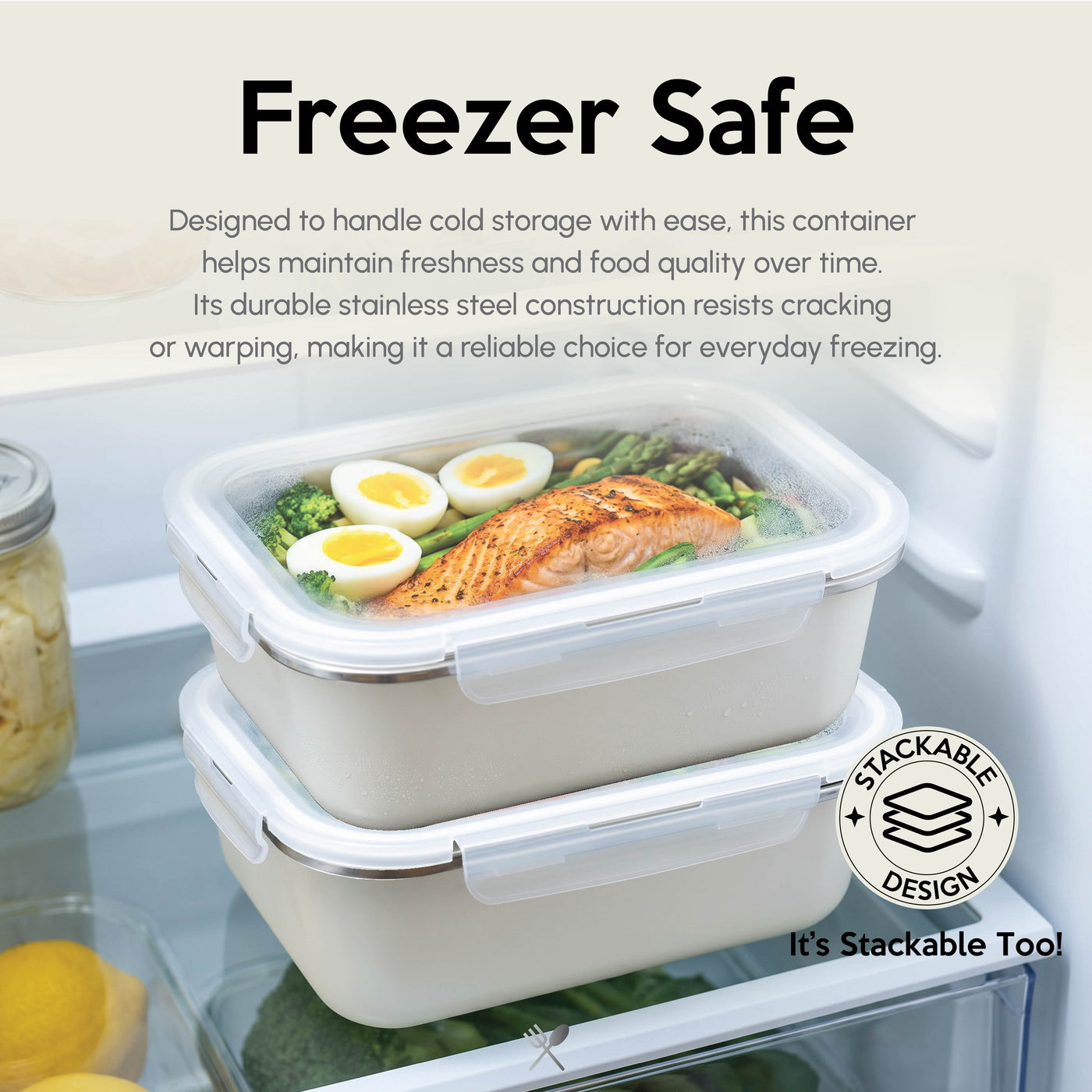 Just Cook Stainless Steel 5.08-Cup Microwavable Food Storage Container for Meal Prep and Leftovers, for Pantry Organization