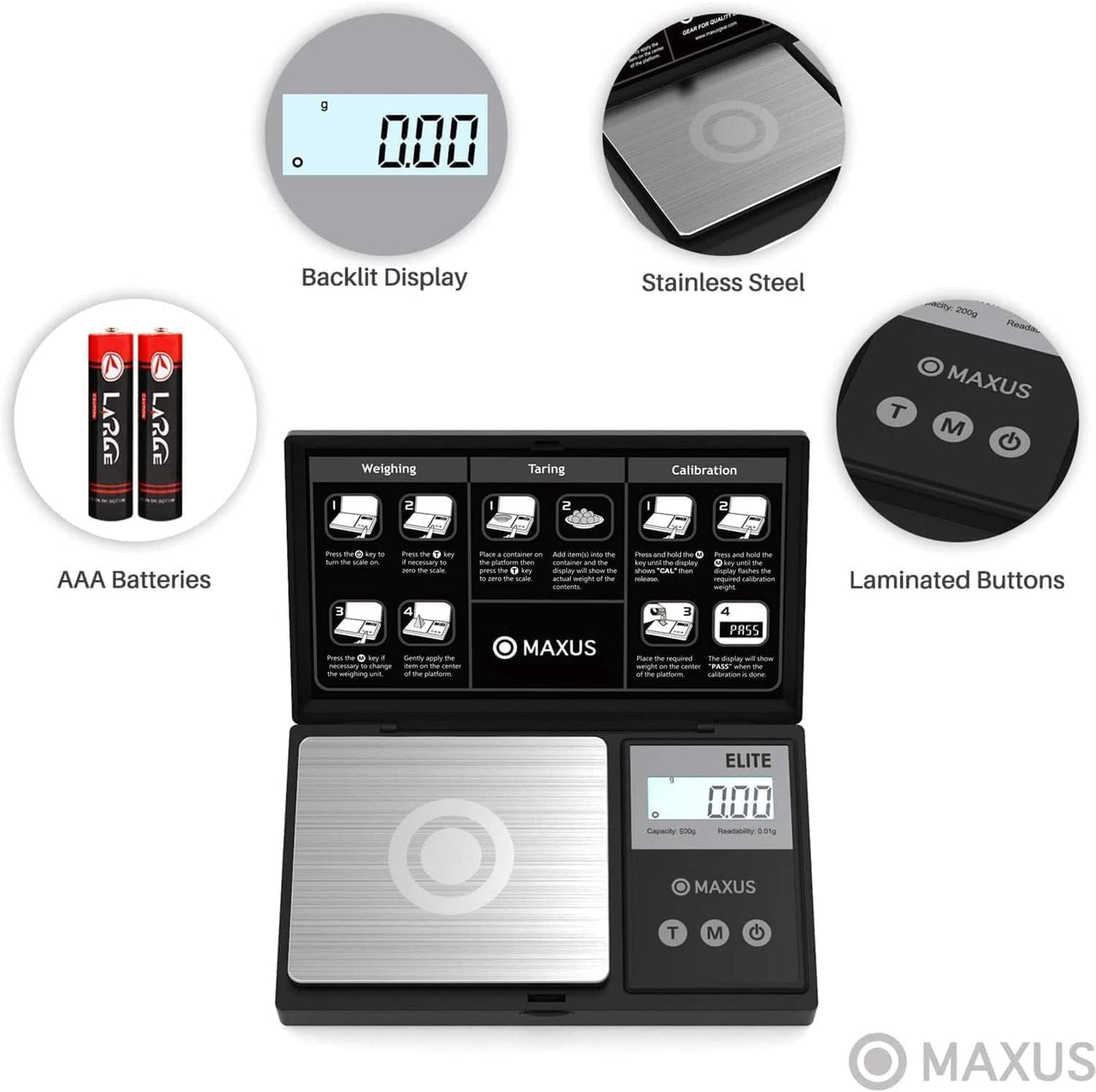 Digital Pocket Gram Scale 500g X 0.01g High Precision with Tray, Weighs Sm Food, Jewelry, Ounces, Grains, LCD Display, Tare Function