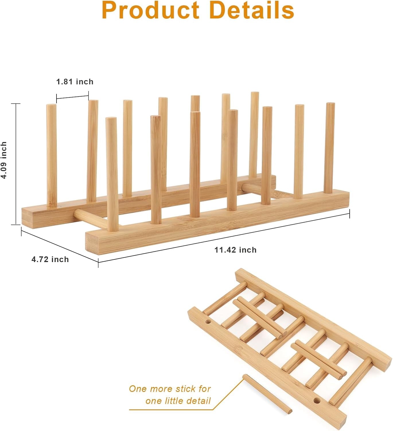2-Pack Bamboo Dish Drying Rack, Natrual Wooden Plate Rack Holder, Kitchen Storage Organizer for Dish, Plate and Cutting Board
