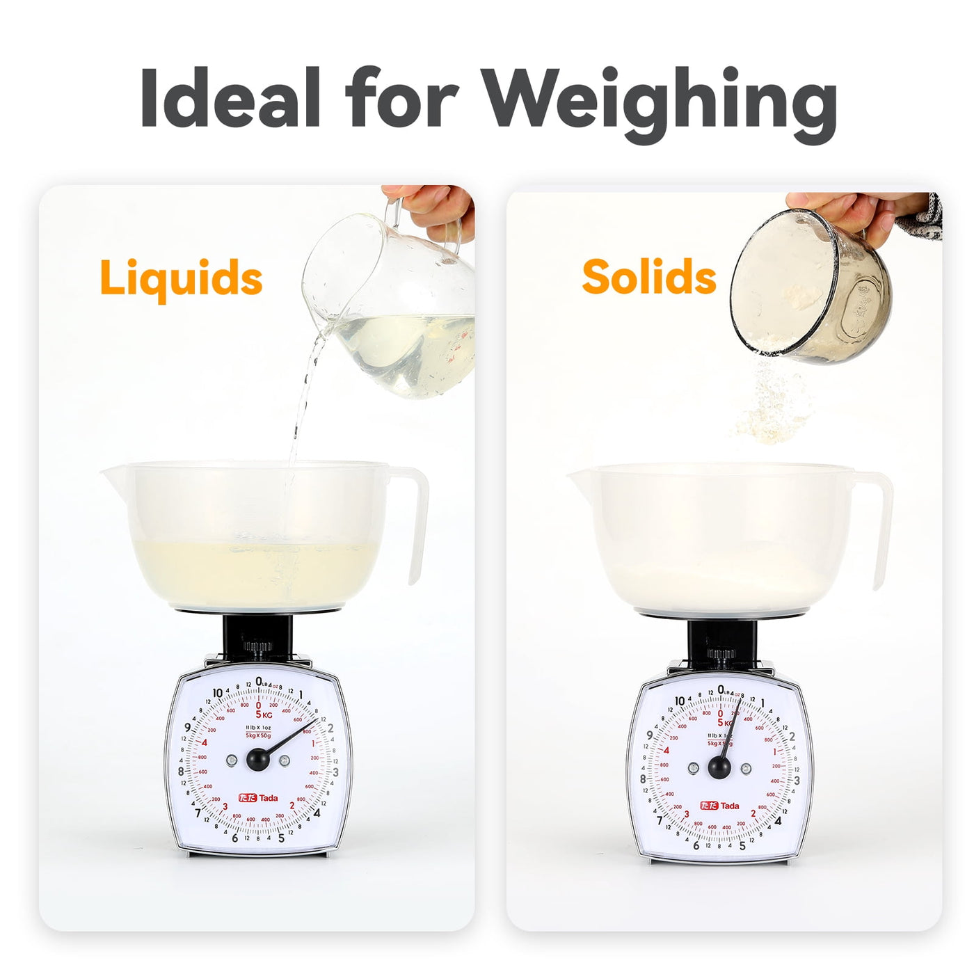 11lb Analog Food Scale Mechanical Dial Kitchen Scale, Removable Measuring Cup, Tare Function, Kitchen Friendly