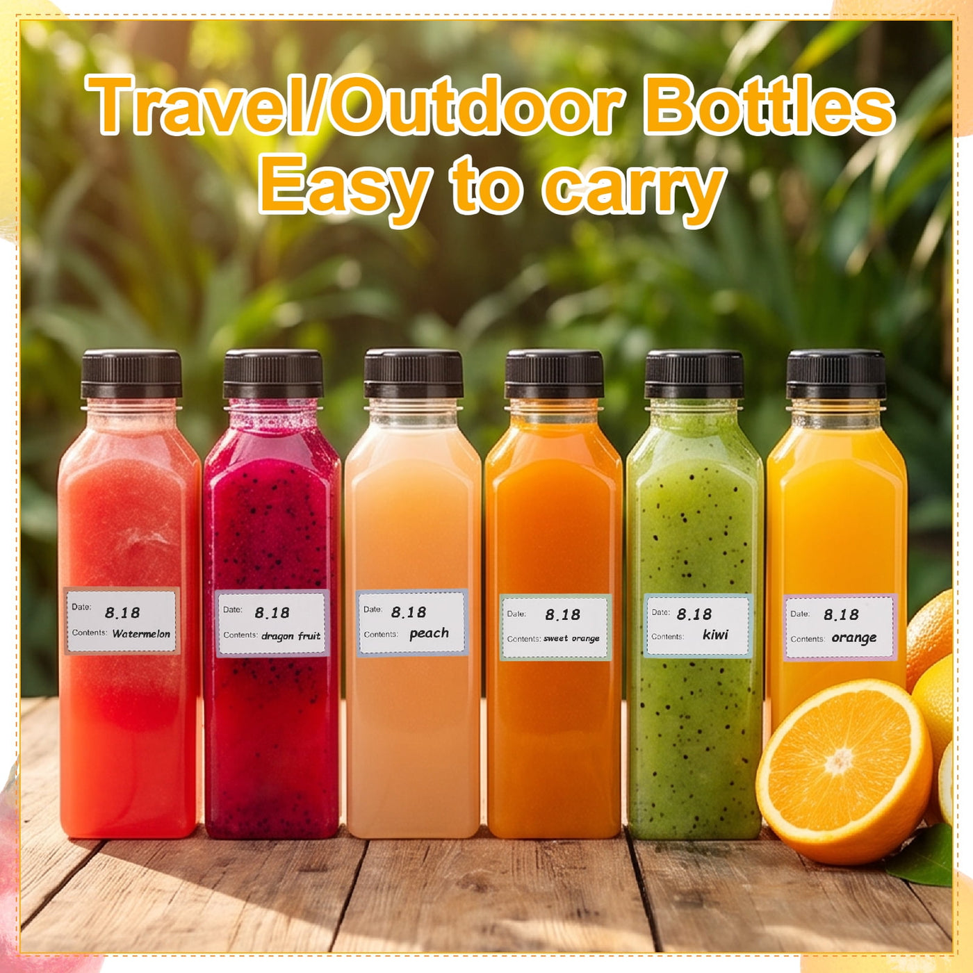 9-Piece 8 Oz Empty Plastic Juice Bottles with Lids, Reusable Drink Containers with Brush and Labels, Clear Bulk Juice Containers with Caps for Juicing