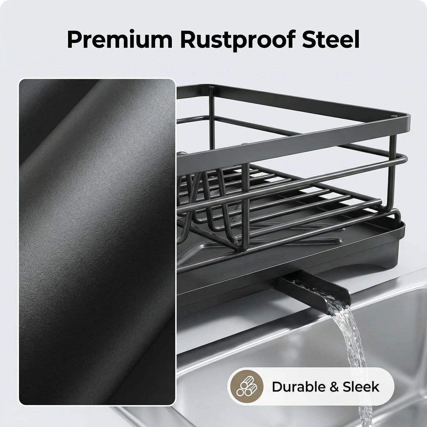 Metal Dish Rack with Utensil Holder and Drainboard, Anti-rust Kitchen Organizer, Black, for Cooking, Mixing, Serving and Nonstick Cookware