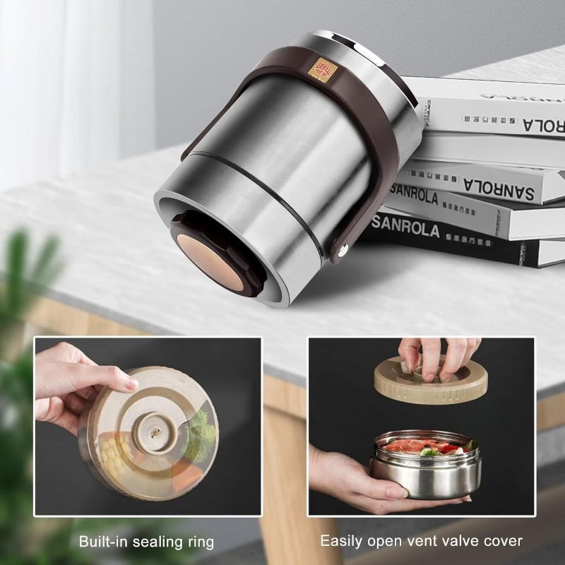 51 Oz Adults Stainless Steel Vacuum Insulated Wide Mouth Soup Food Thermos Hot Food Jar with Keep Thermal Portable 2 Tier Stackable Bento Hot Food