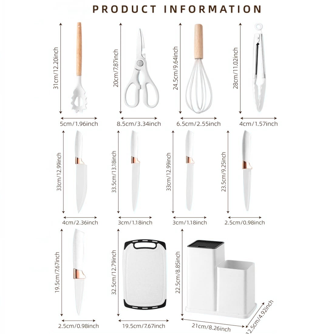 19-Piece Kitchen Utensils Set for Cooking, 11 Cooking Utensils, 6 Knife Set Beige, 3 Utensil Sets, Kitchen Utensils