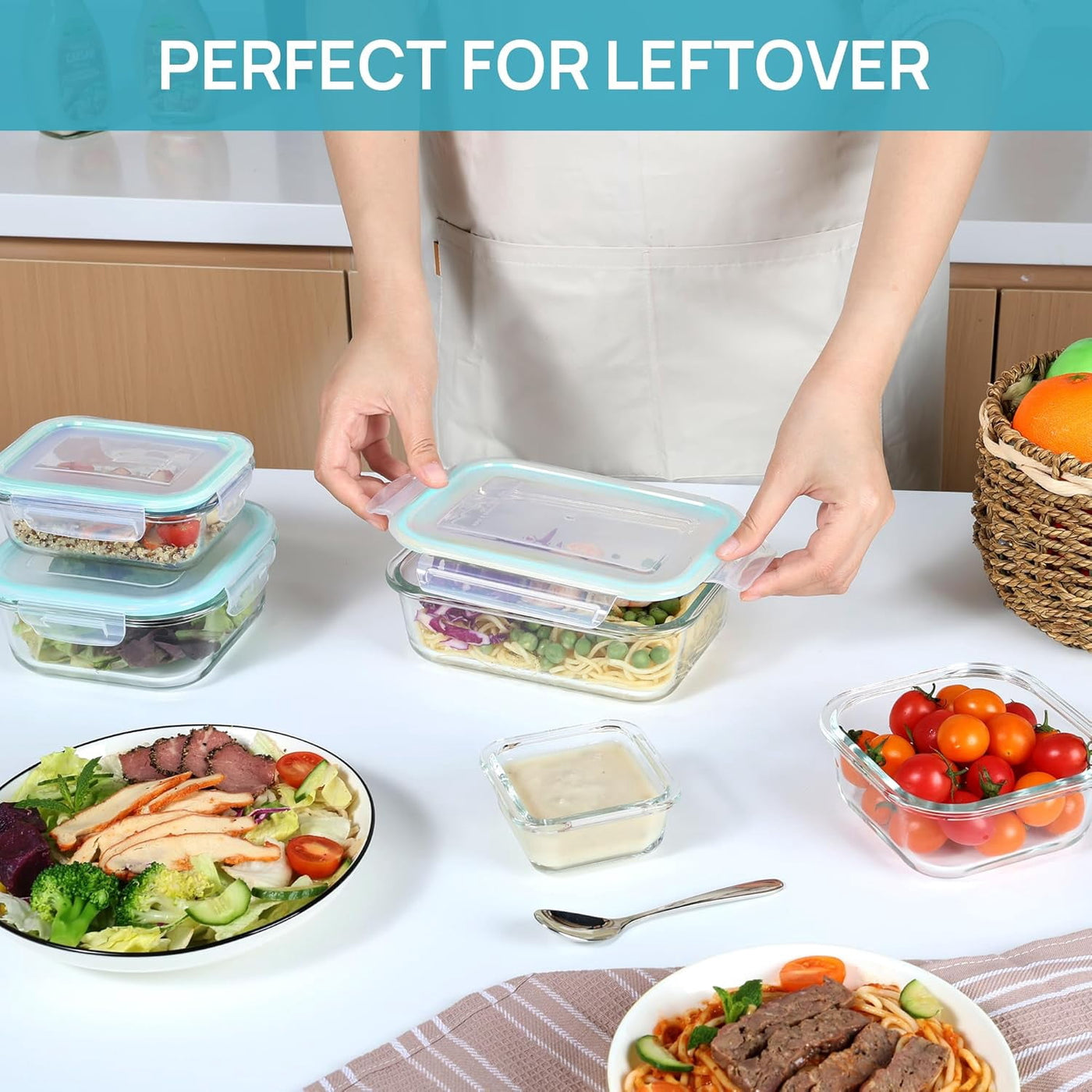 8-Pack Glass Meal Prep Containers with Airtight Lids, Meal Prep Containers Glass, Lunch Office Meal for Microwave, Oven, Freezer and Dishwasher
