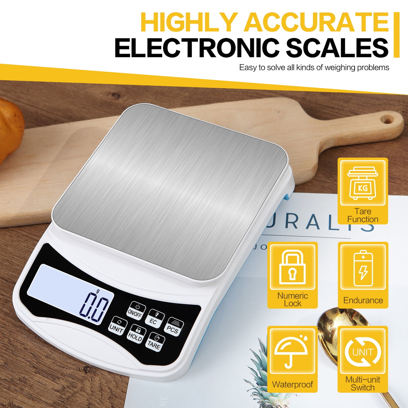 Jelloo 5000g X 0.01g Rechargeable Digital Lab Scale, LCD Display Precision Analytical Balance, Jewelry and Scientific Scale for Laboratory