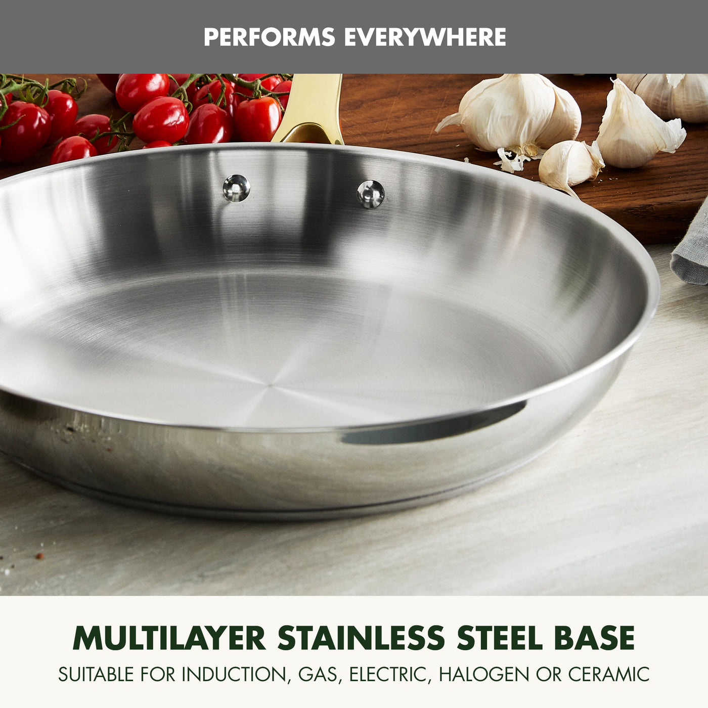 12" Stainless Steel Uncoated Frying Pan Skillet, Silver, for Frying, Boiling and Everyday Home Cooking