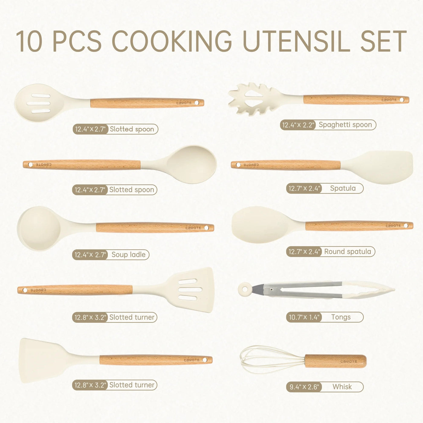 10-Piece Silicone and Wood Cooking Utensil Set, Heat-resistant, Safe for Nonstick Cookware, for Cooking, Mixing, Serving and Nonstick Cookware