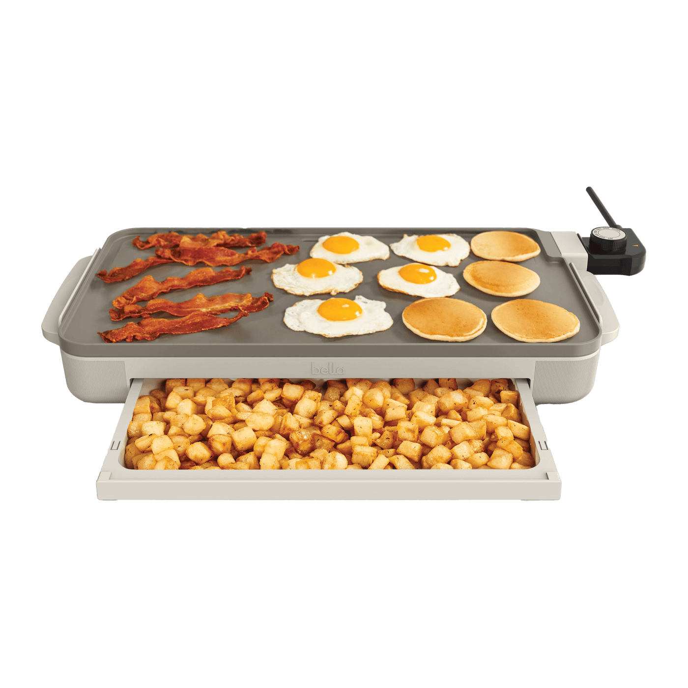 10" X 18" Nonstick Ceramic Griddle with Warming Tray, Oatmilk, for Everyday Home Kitchen Cooking, Storage and Organization