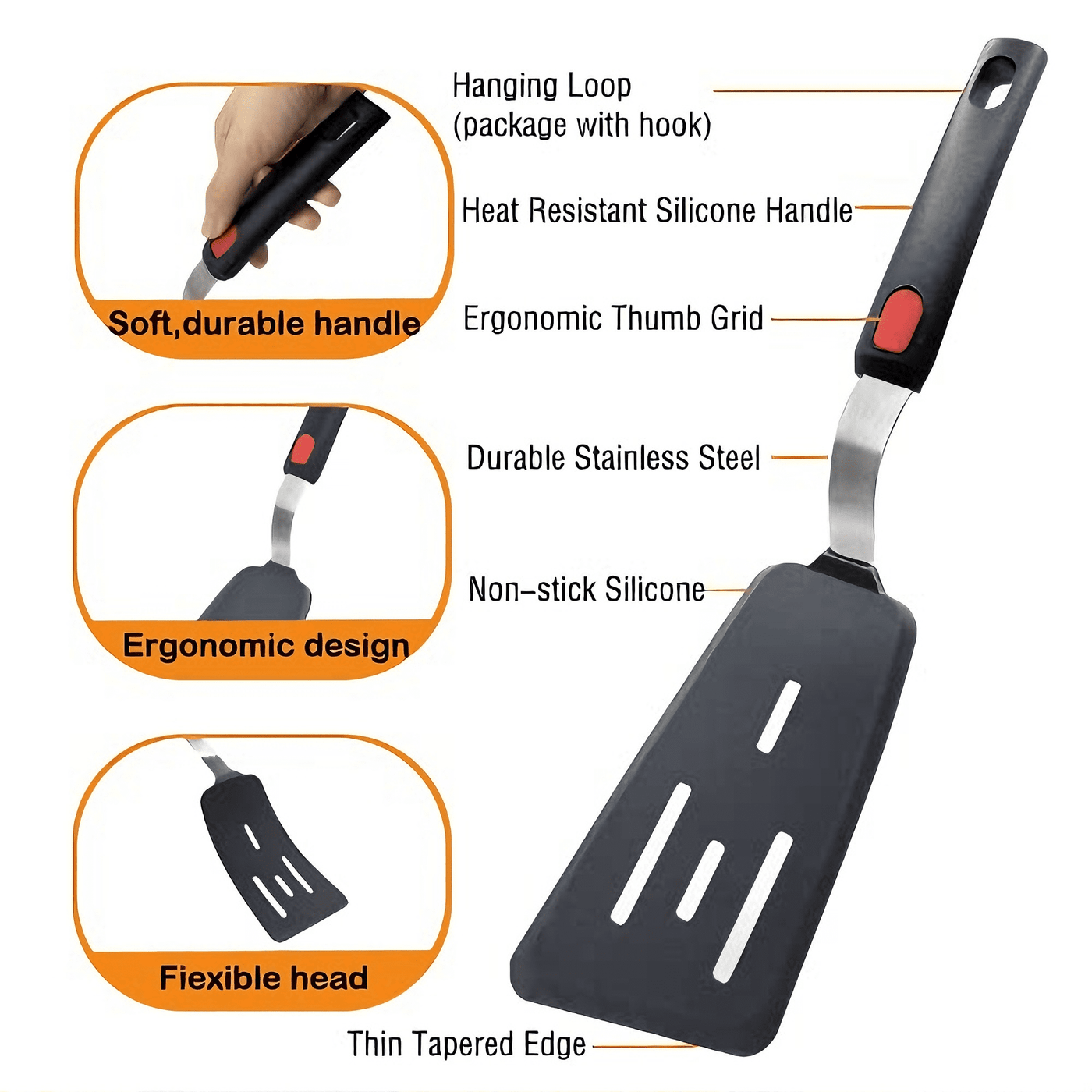 Silicone Spatula Turner Set of 5, 600°F Heat Resistant Cooking Spatulas for Nonstick Cookware, Large Flexible Kitchen Utensils BPA Free Rubber Spatula