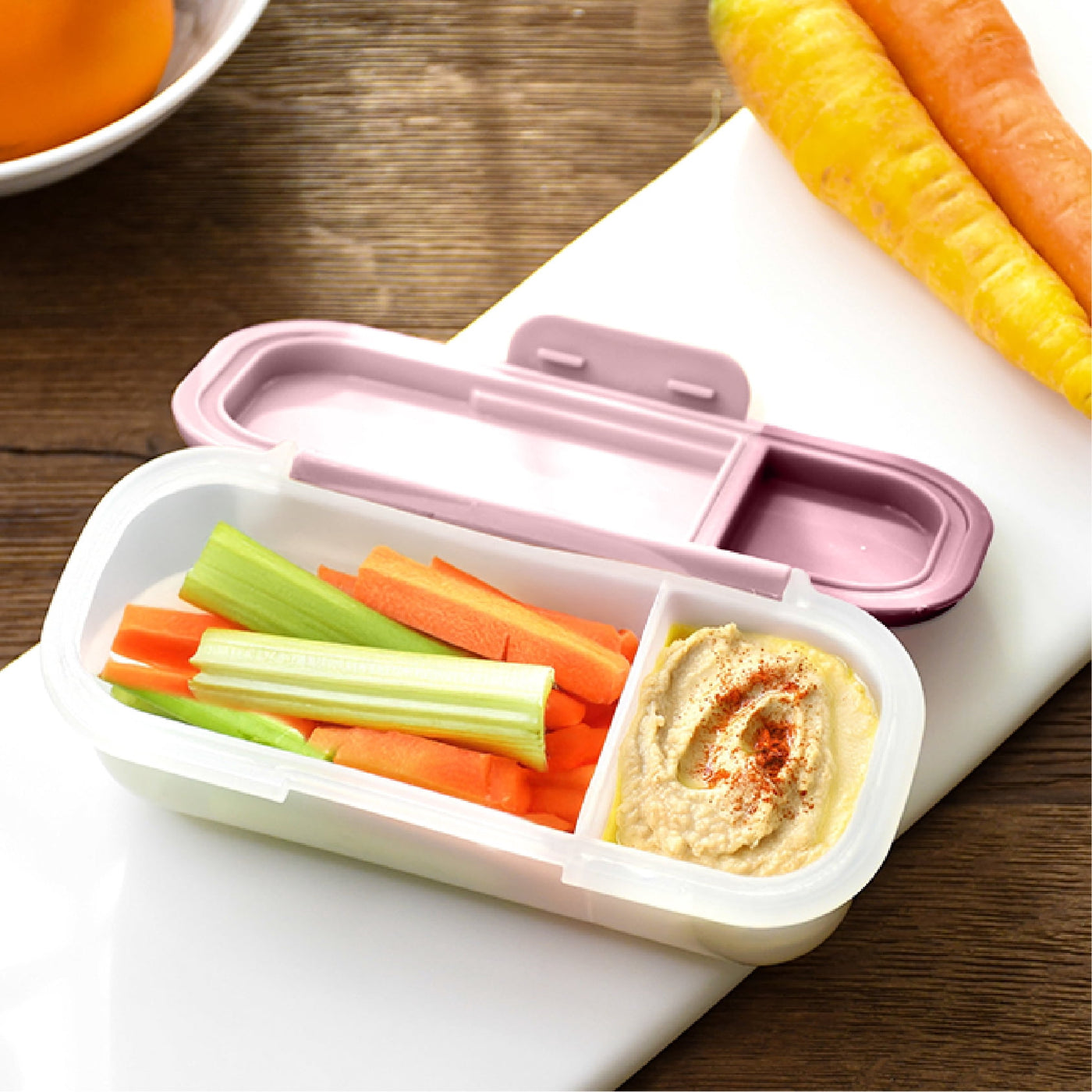 Melii 2-Compartment Snack Box, Plastic Food Storage Container in Blush and Berry, Perfect for Daily Lunch Packing