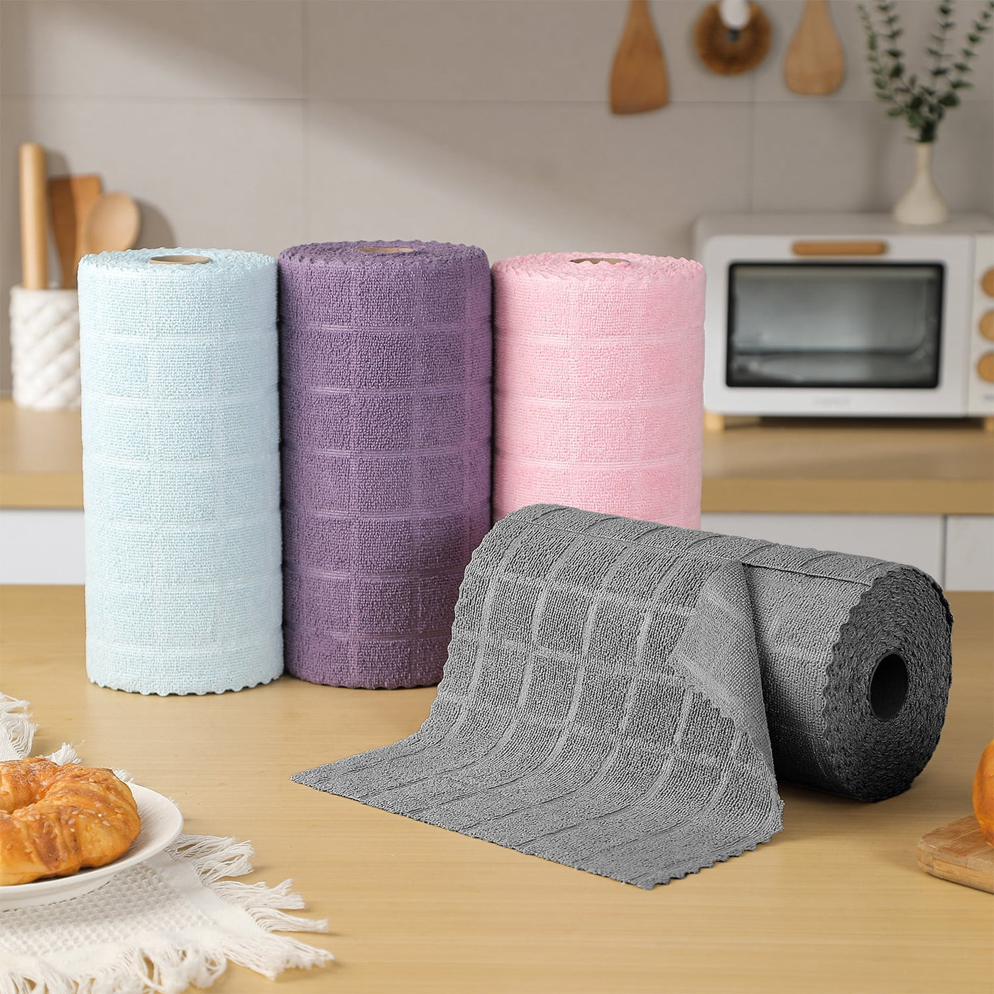 Microfiber Cleaning Cloth Roll, 80-Pack Cleaning Towels, Lint Free Rags Paper Towels and Tear Away Reusable Towels, Washable Shop Rags Car Wipe Cloth