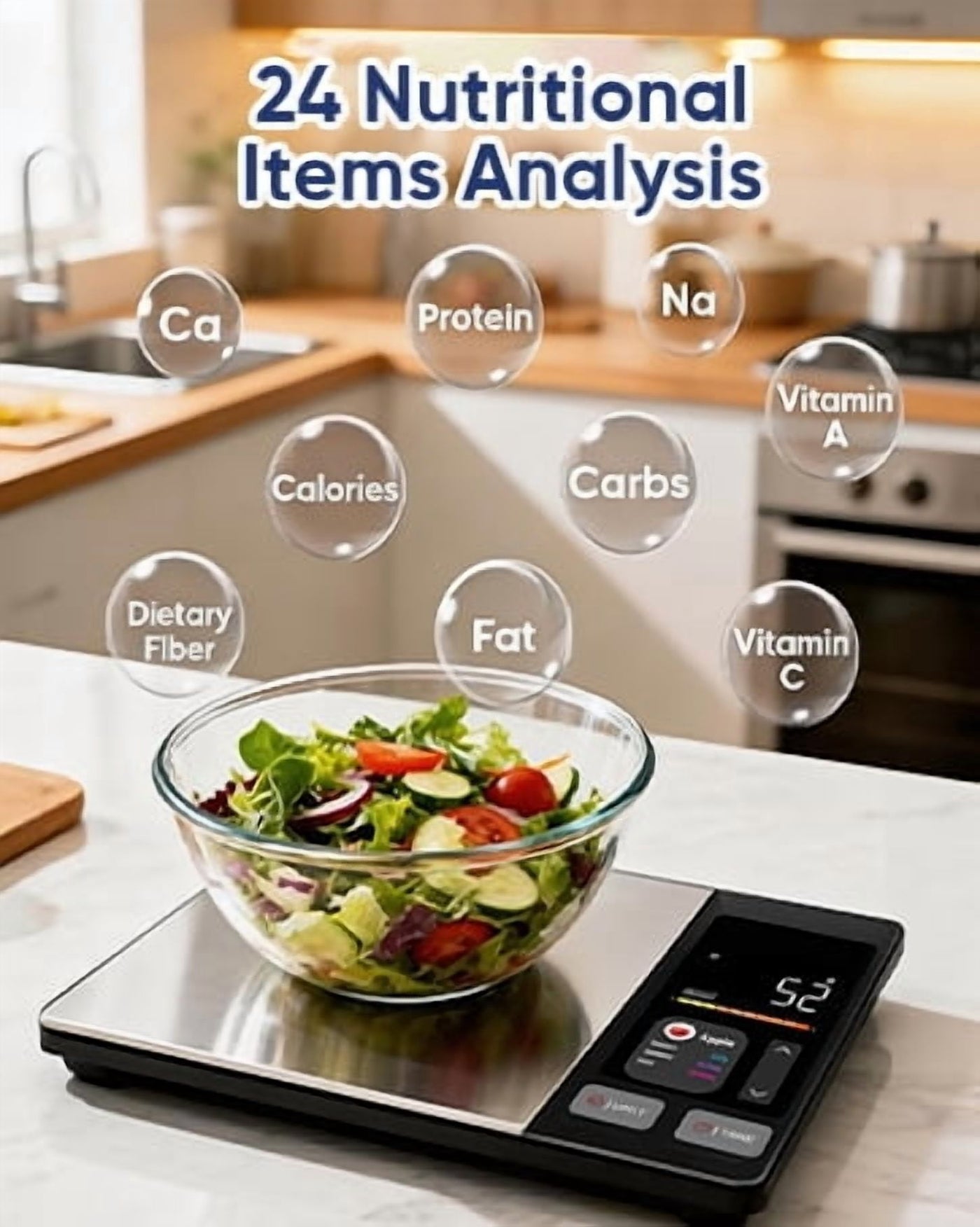 Smart Food Scale with Nutritional Calculator, Free App with 24 Nutrients Tracking, Calorie, Macro, Premium Stainless Steel Digital Food Scale for Meal