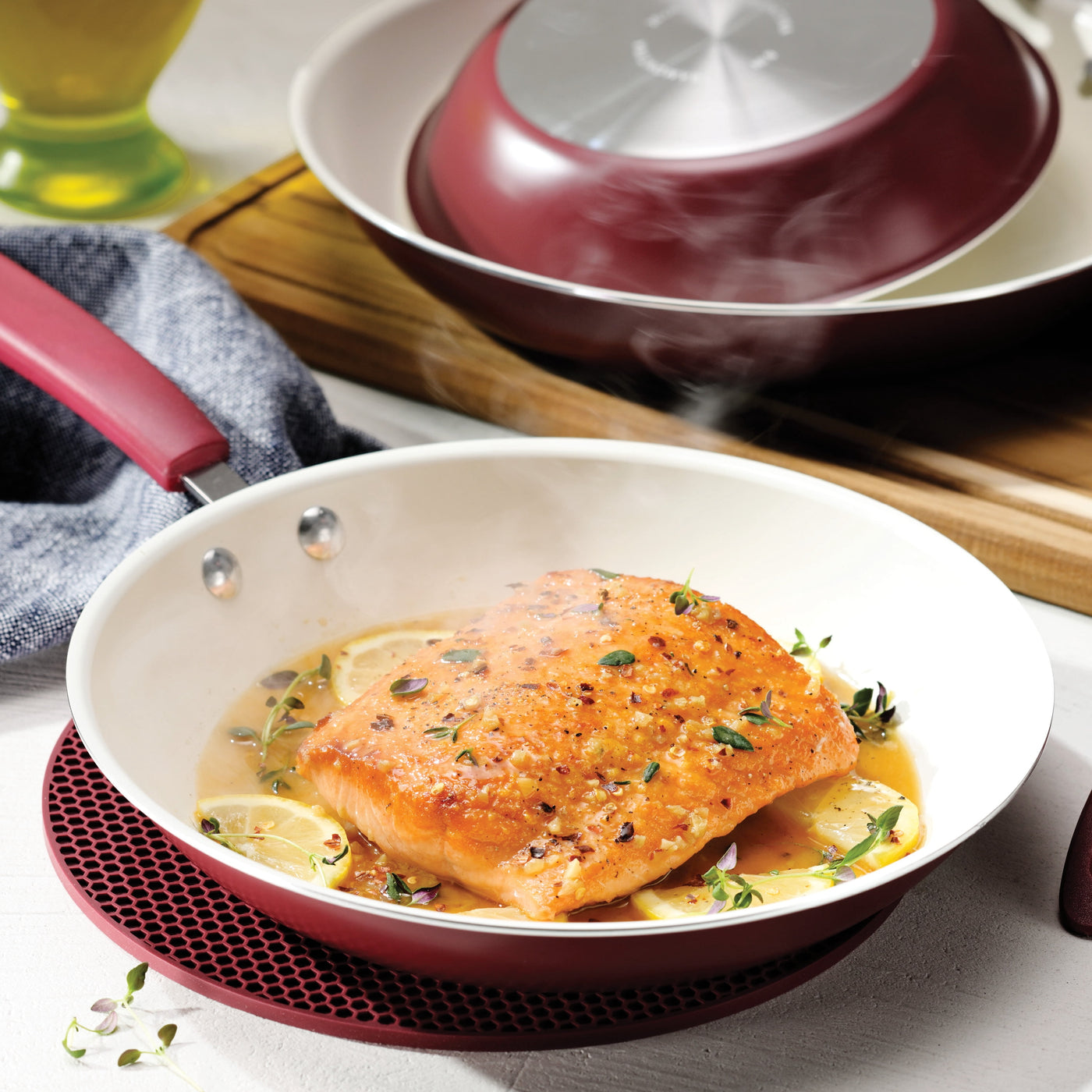 Ceramaware 3-Pack Ceramic Nonstick Fry Pan Set (8-inch, 9.5-Inch and 11-Inch) Wine, for Everyday Home Kitchen Cooking, Storage and Organization