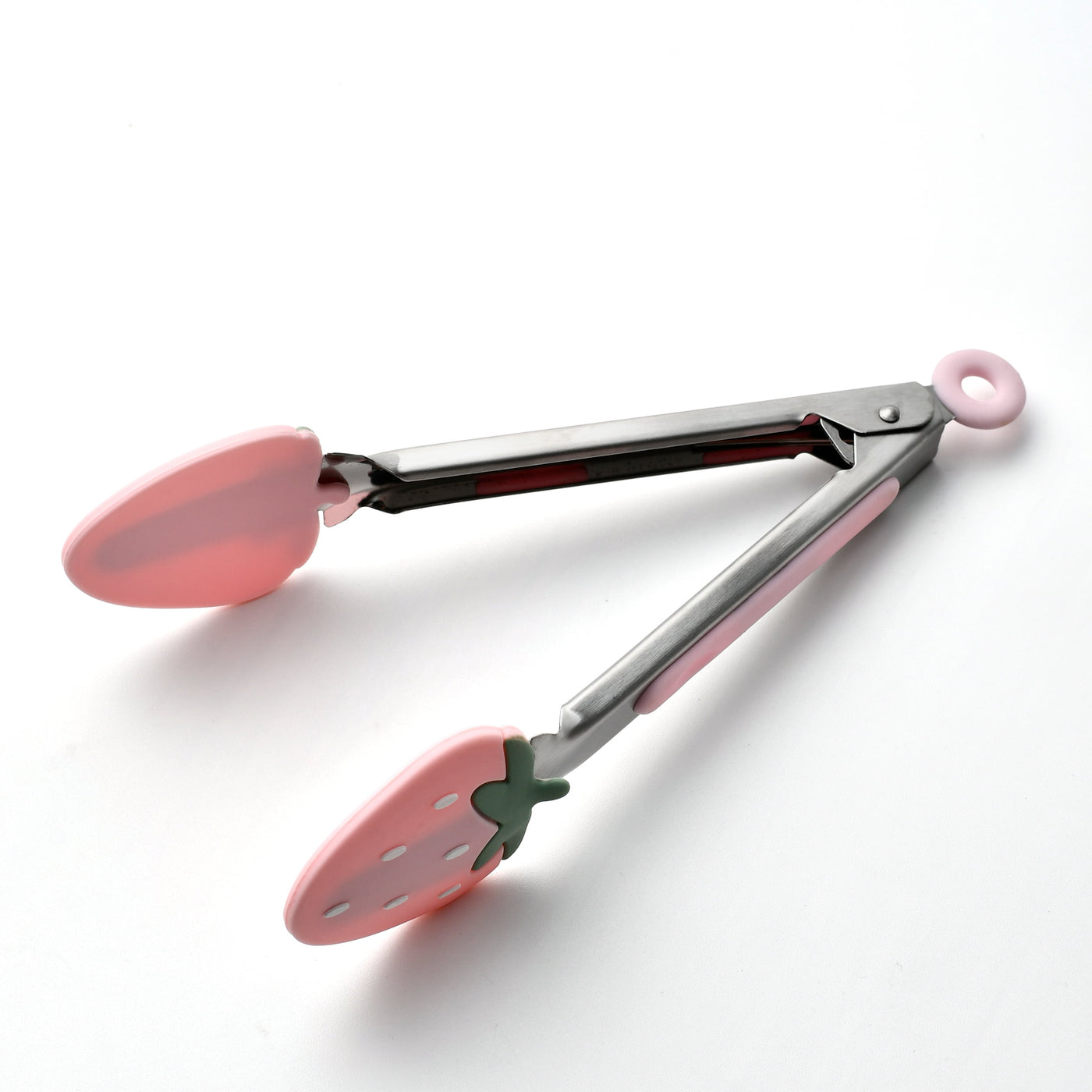 Cook with Color Mini Silicone Tongs, Stainless Steel Heat-resistant Food Tongs for Appetizers, Strawberry