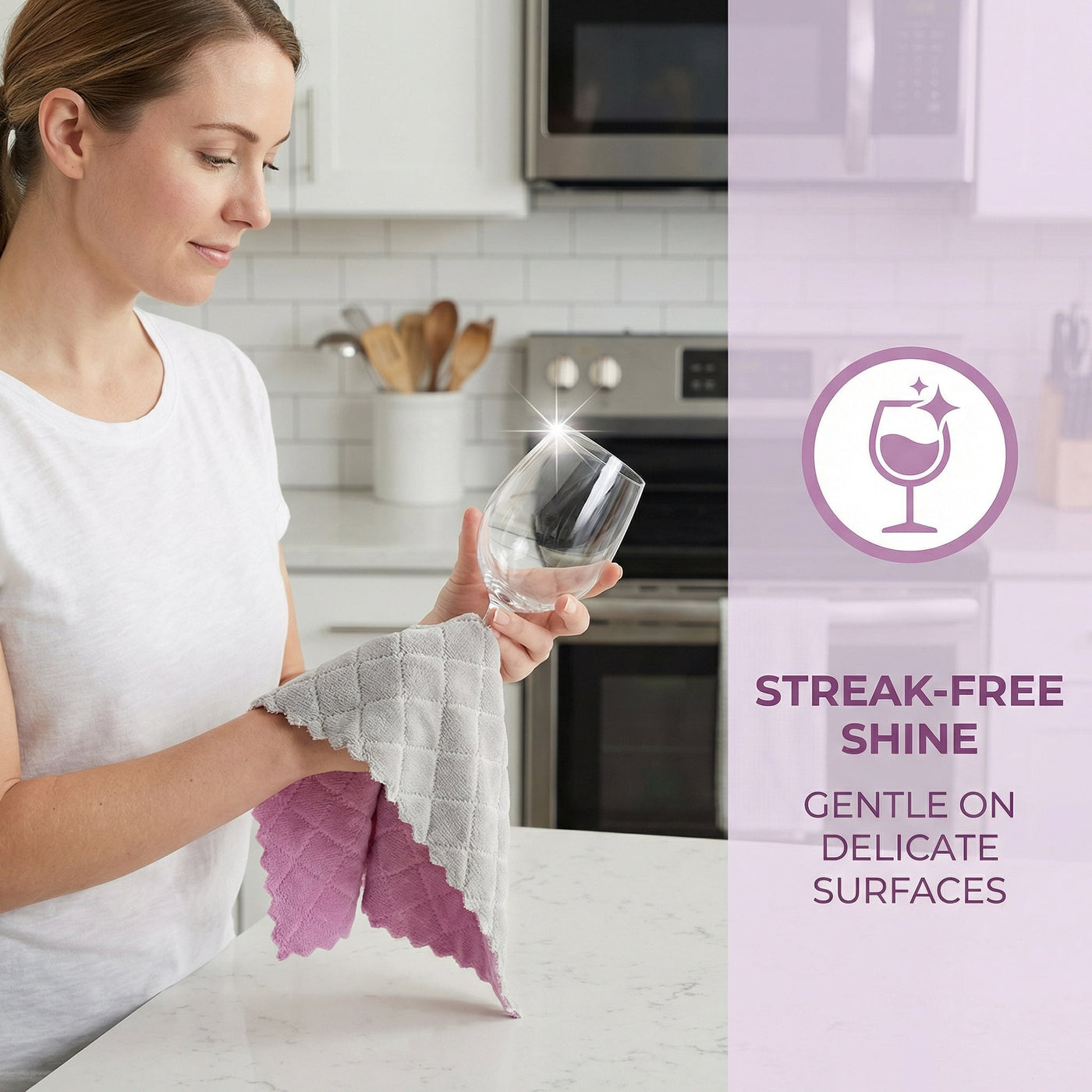 6-Pack Absorbent Cleaning Towels Purple Grey 10"x10", for Drying Dishes, Wiping Counters and Everyday Kitchen Cleaning