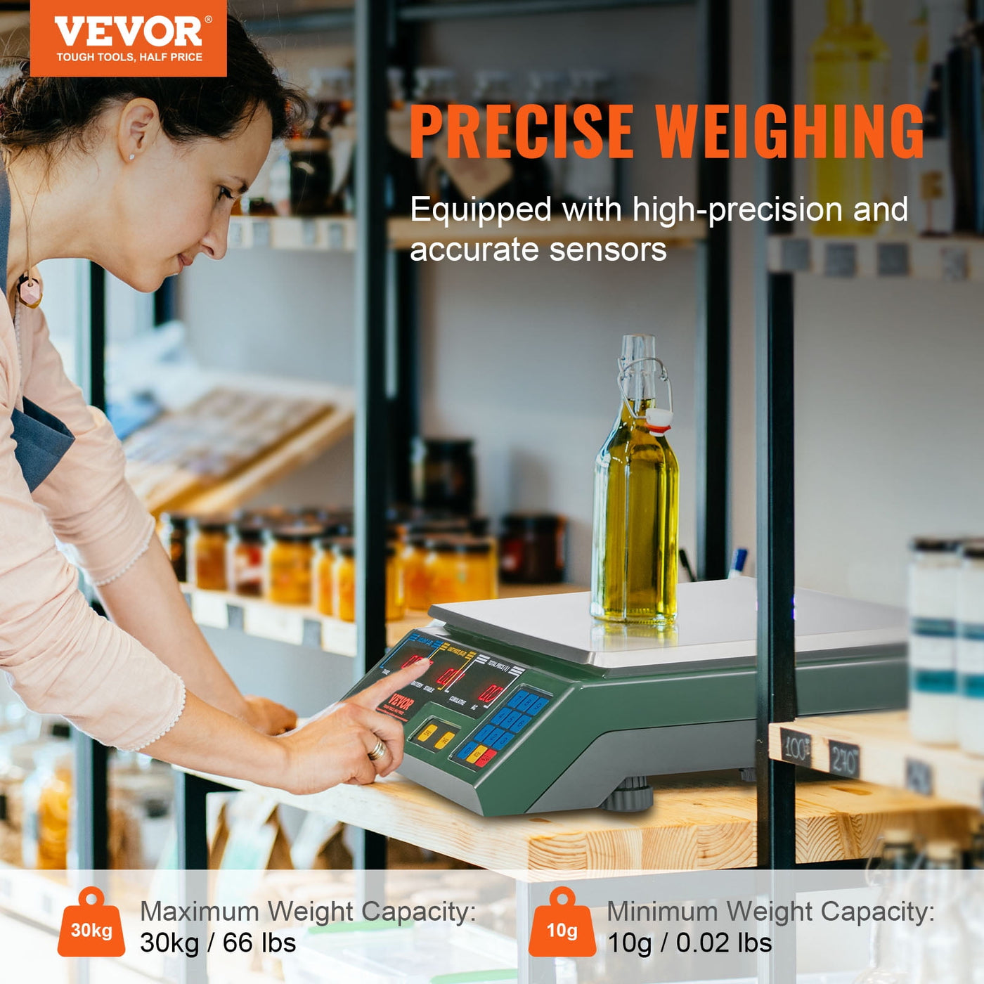 Electronic Price Computing Scale, 66 Lb Digital Deli Weight Scales, LED Digital Commercial Food Fruit Meat Produce Counting Weight