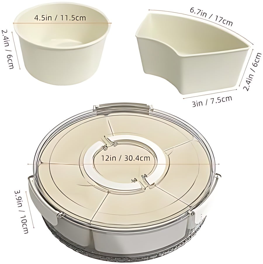Small Divided Serving Tray with Lid and Handle, Stackable Snackle Box Container for Fruits Candy Organizer
