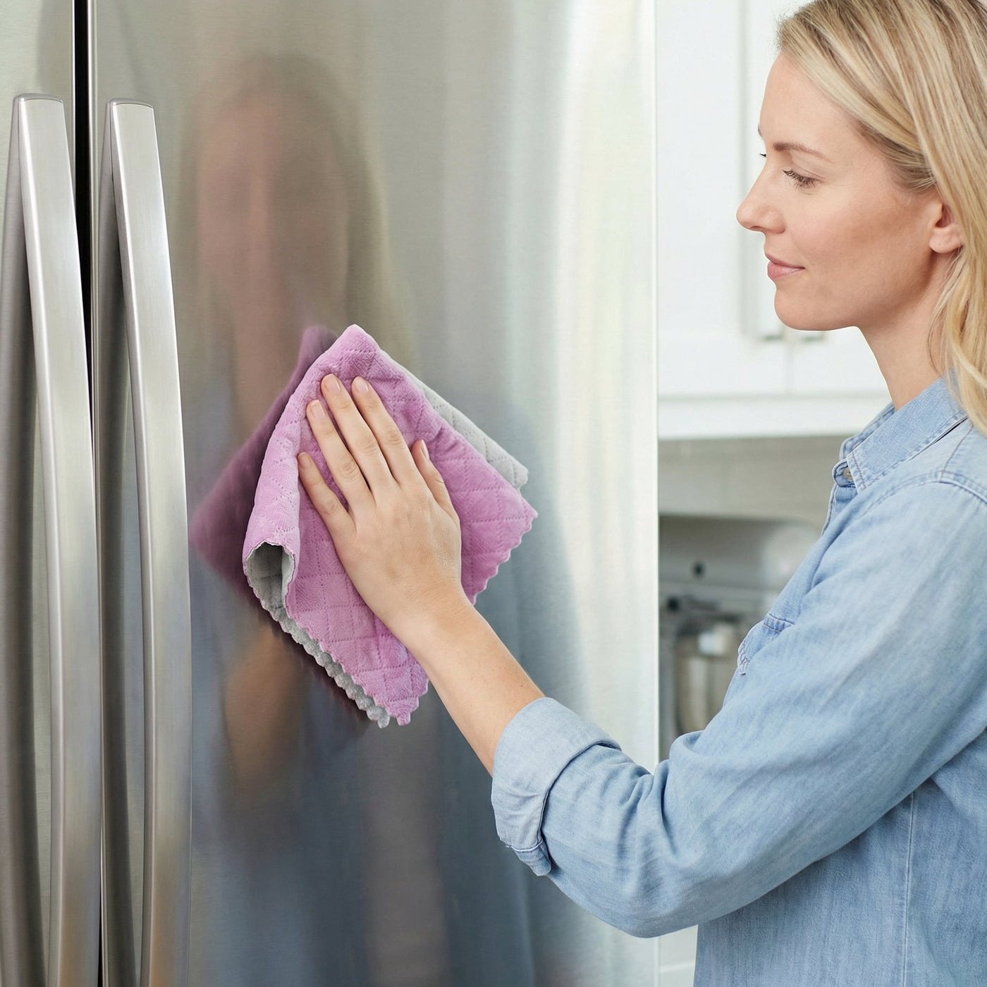 6-Pack Absorbent Cleaning Towels Purple Grey 10"x10", for Drying Dishes, Wiping Counters and Everyday Kitchen Cleaning