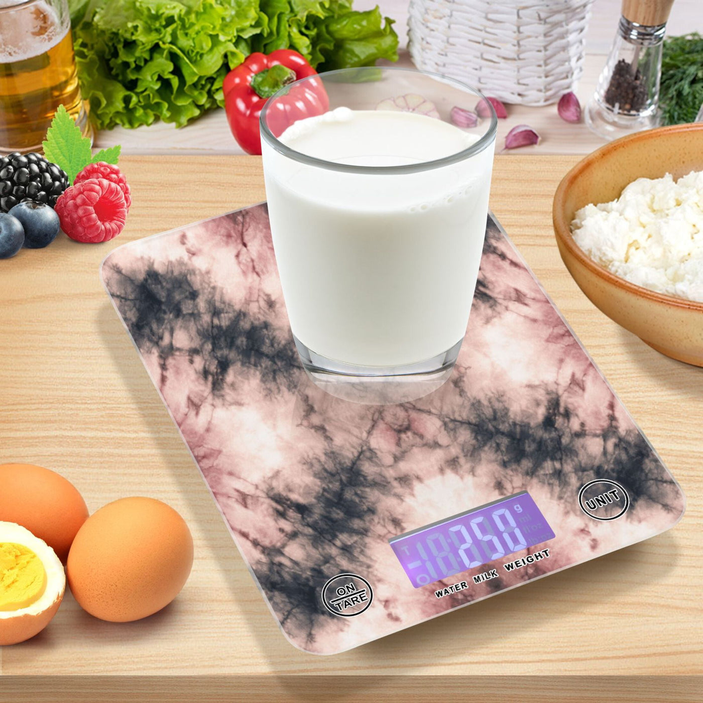 High Precision Digital Kitchen Scale Tempered Glass Food Scale Multifunction Scale Small Kitchen Appliances Soft Pink Tie-dye Pattern