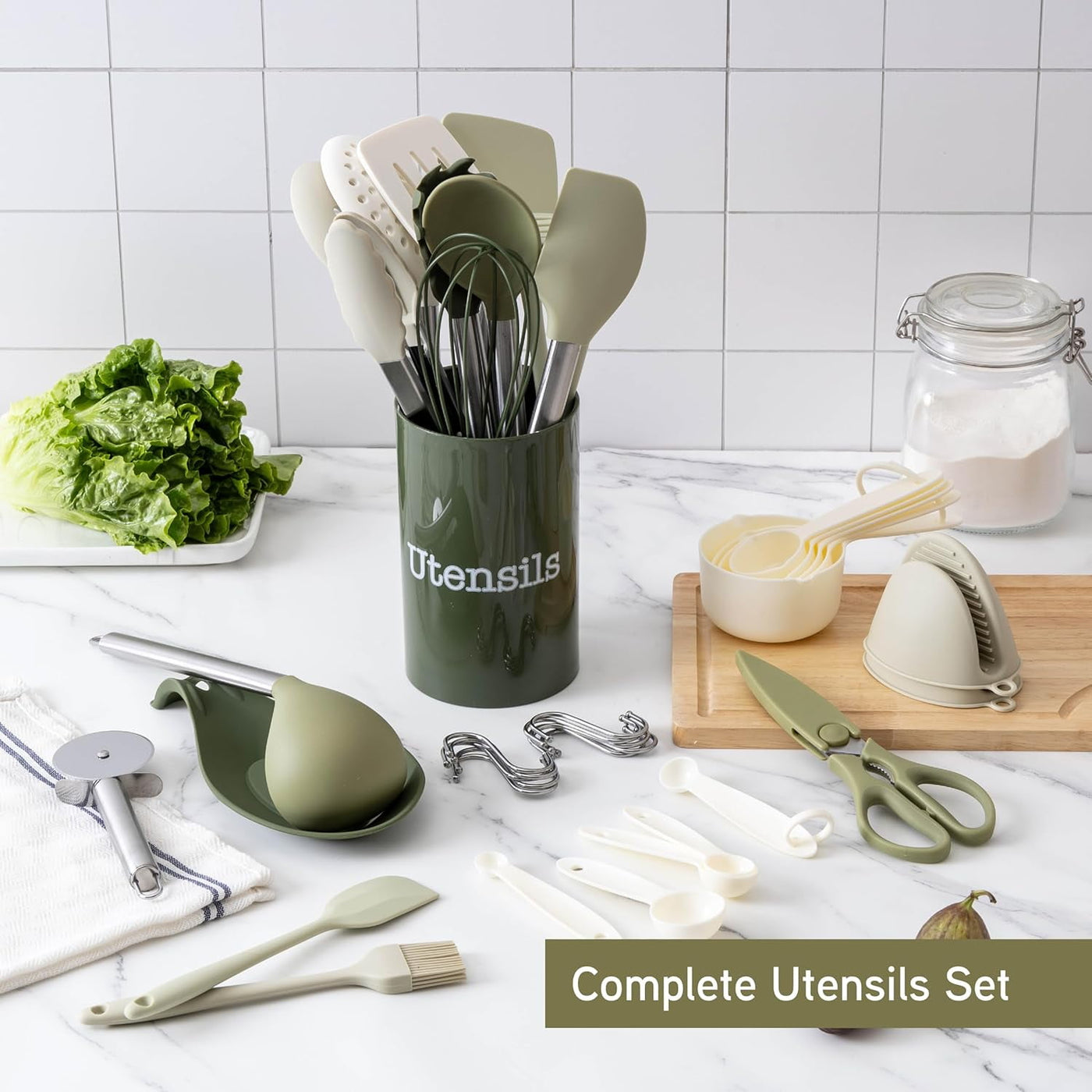 Cook with Color Silicone Cooking Utensils Set, Heat-resistant, Nonstick Kitchen Gadgets (38-piece), for Cooking, Mixing, Serving and Nonstick Cookware