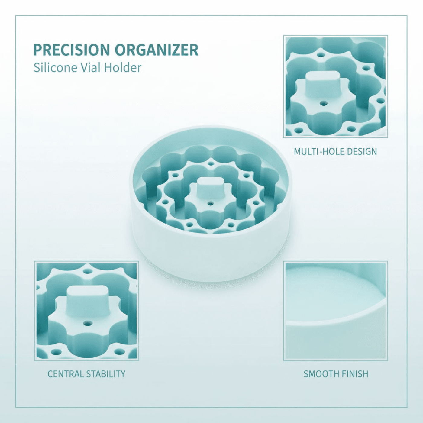 2-Piece Silicone Vial Storage Insert Set, Anti-tilt Organizer for 3ml Small Containers, Custom-fit Multi-hole and Four-slot Holder