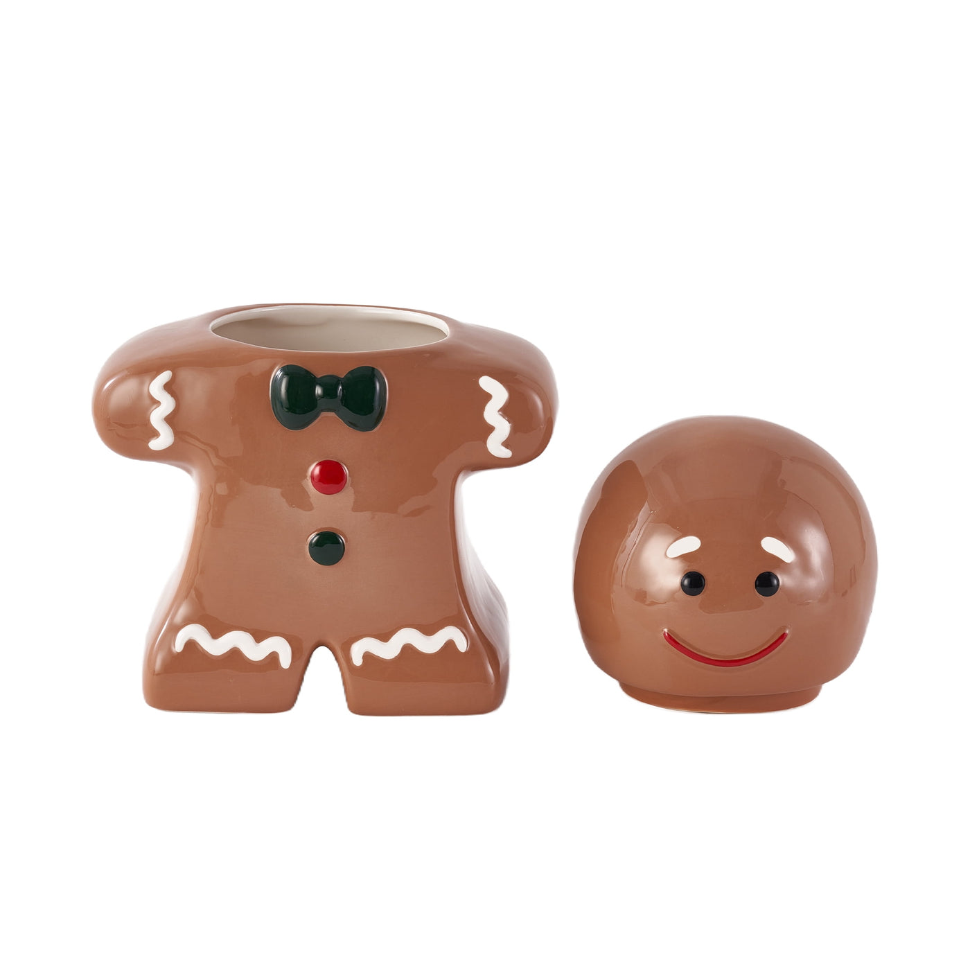 Holiday Time Ceramics Gingerbread Man Cookie Jar, Ceramic Cookie Jar for Kitchen Counter, Great for Cookies, Treats and Holiday Décor