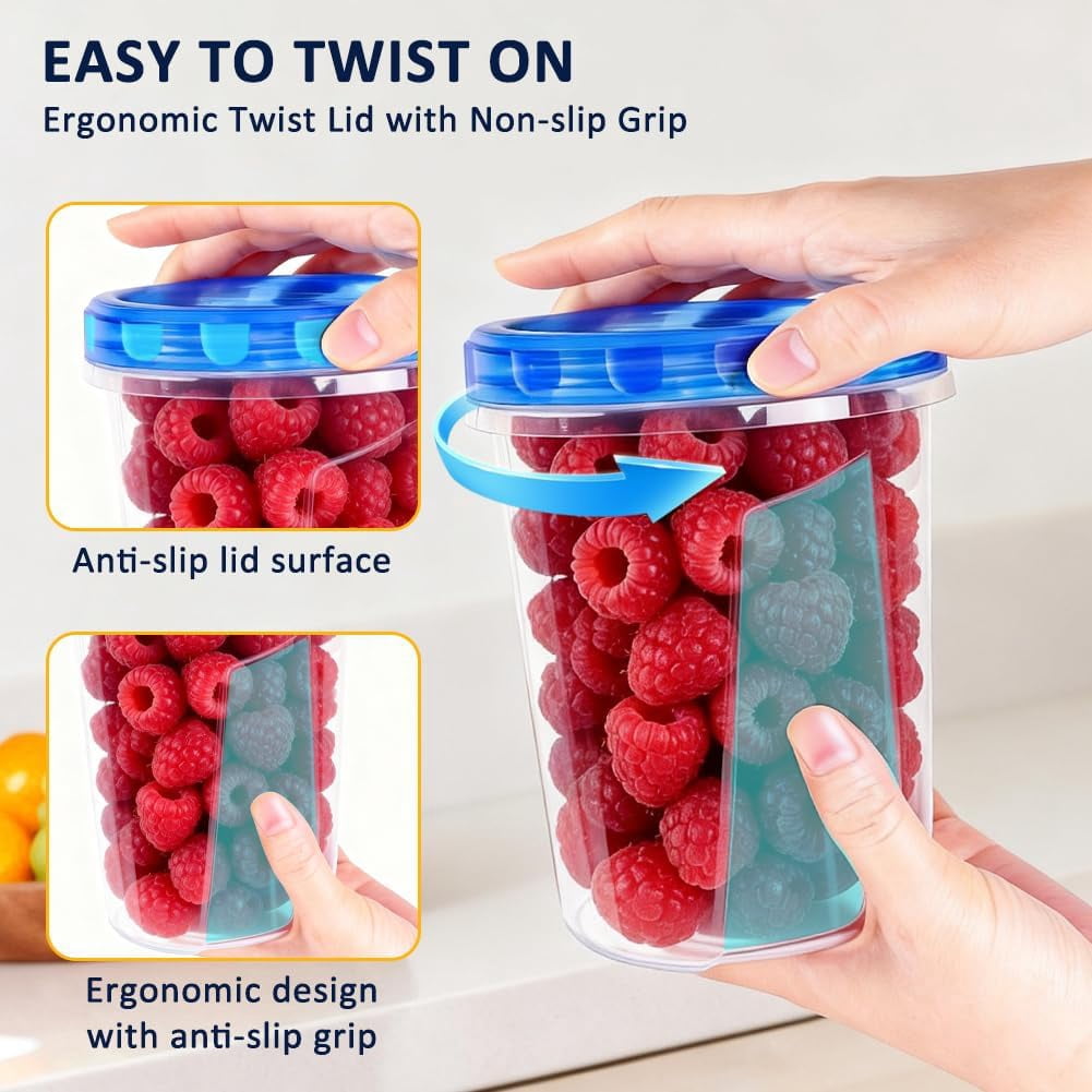 6-Piece 17oz + 6-Piece 34 Oz Reusable Freezer Storage Containers with Twist Top Lids Airtight, Small Plastic Food Storage Containers for Meal Prep