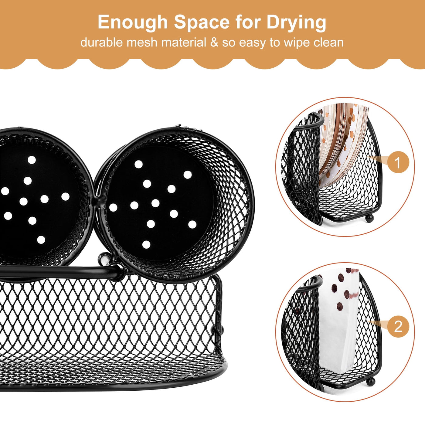 Caddy Silverware Holder, 4 Compartment Metal Mesh Cutlery Fork Spoon Napkin Plate Organizer Flatware Storage Basket Party Kitchen Countertop Buffet