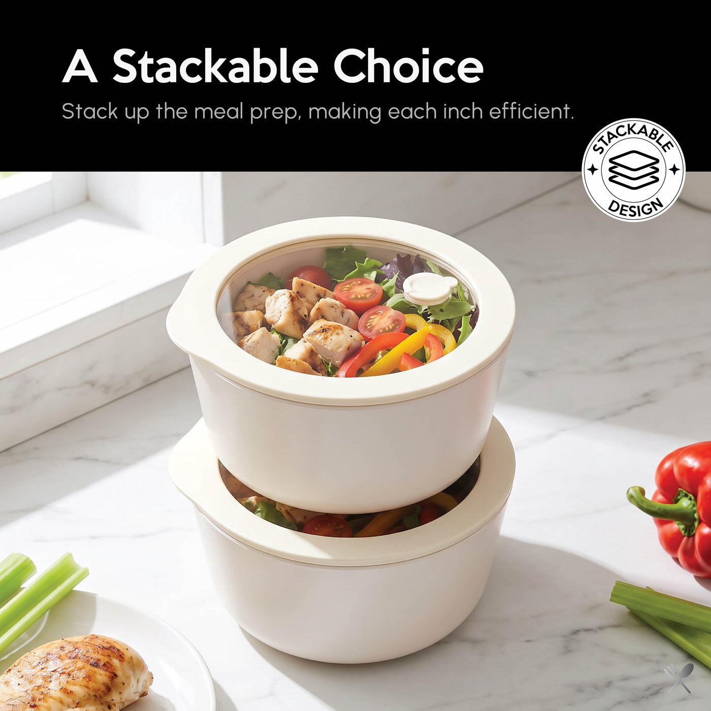 Just Cook Ceramic Glass 32.1 Oz or 4 Cups, Round Food Storage Container for Meal Prep and Lunches, Small