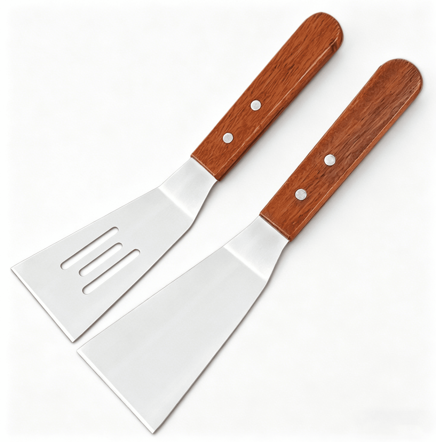 Metal Spatula Set, Stainless Steel Griddle Spatulas with Wooden Handle, Slotted and Solid Turner for Cooking, Baking, Bbq, Grilling