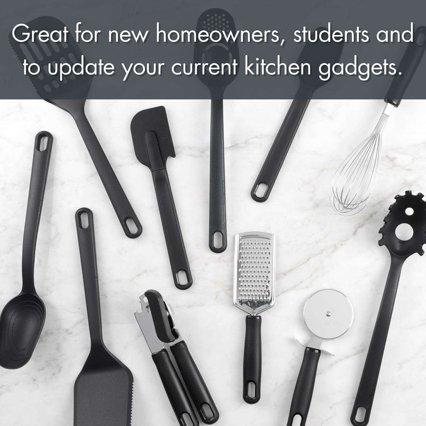 36-Piece Kitchen Gadget Set with Kitchen Cooking Utensils, and Drawer Organizer, Black, for Cooking, Mixing, Serving and Nonstick Cookware
