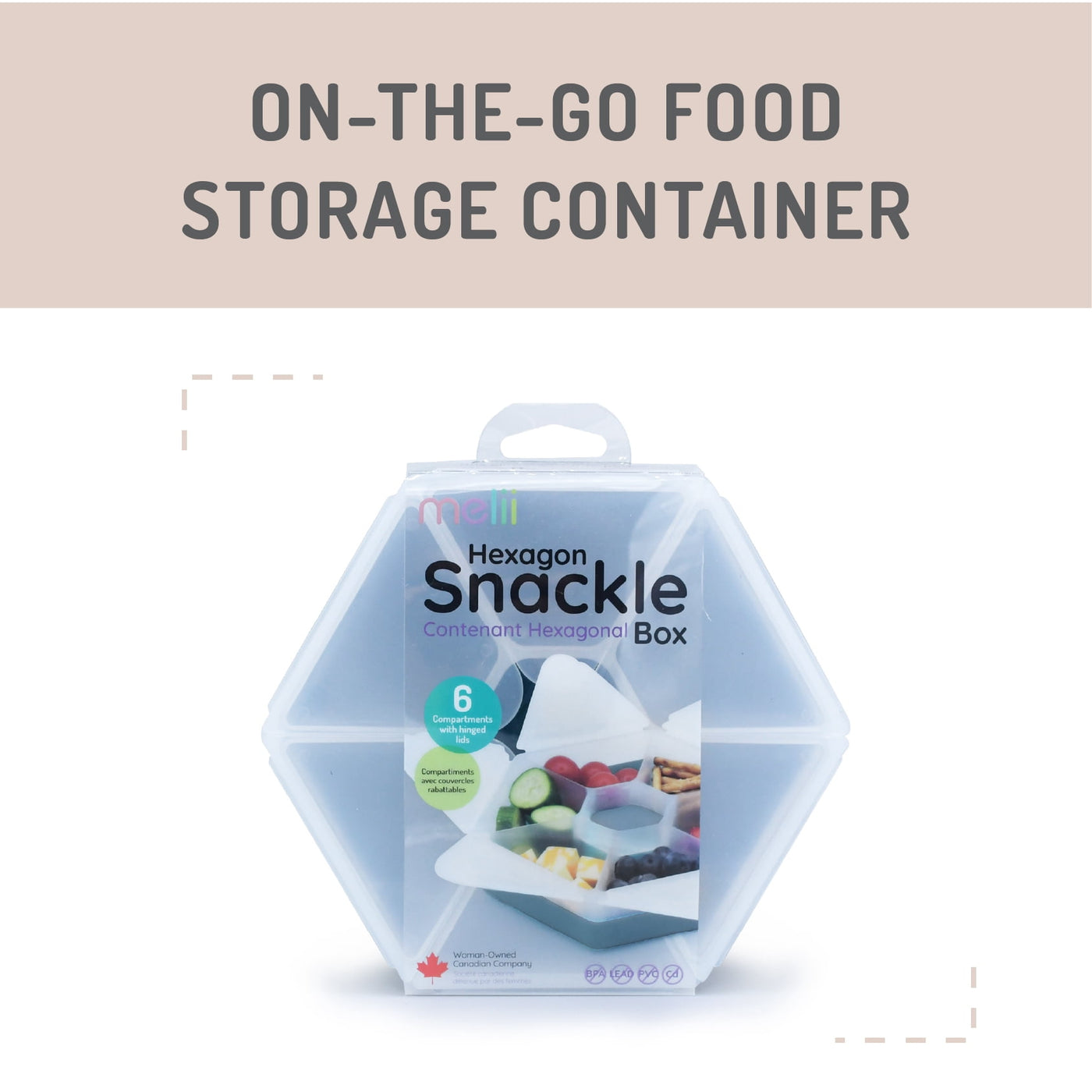 Melii Hexagon Snackle Box, 6 Compartment Snack Container, Slate Blue, for Pantry Organization, Meal Prep and Dry Food Storage