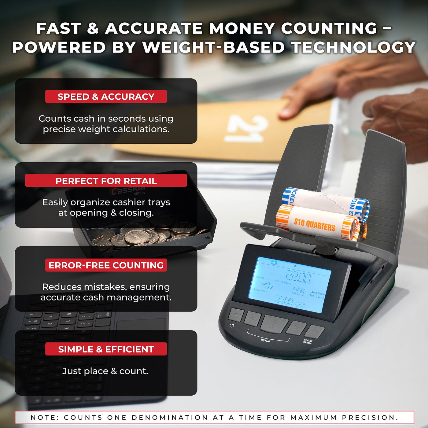 Cassida Tilltally Hybrid Bill and Coin Counting Scale, for Accurate Kitchen, Food and Portion Weighing