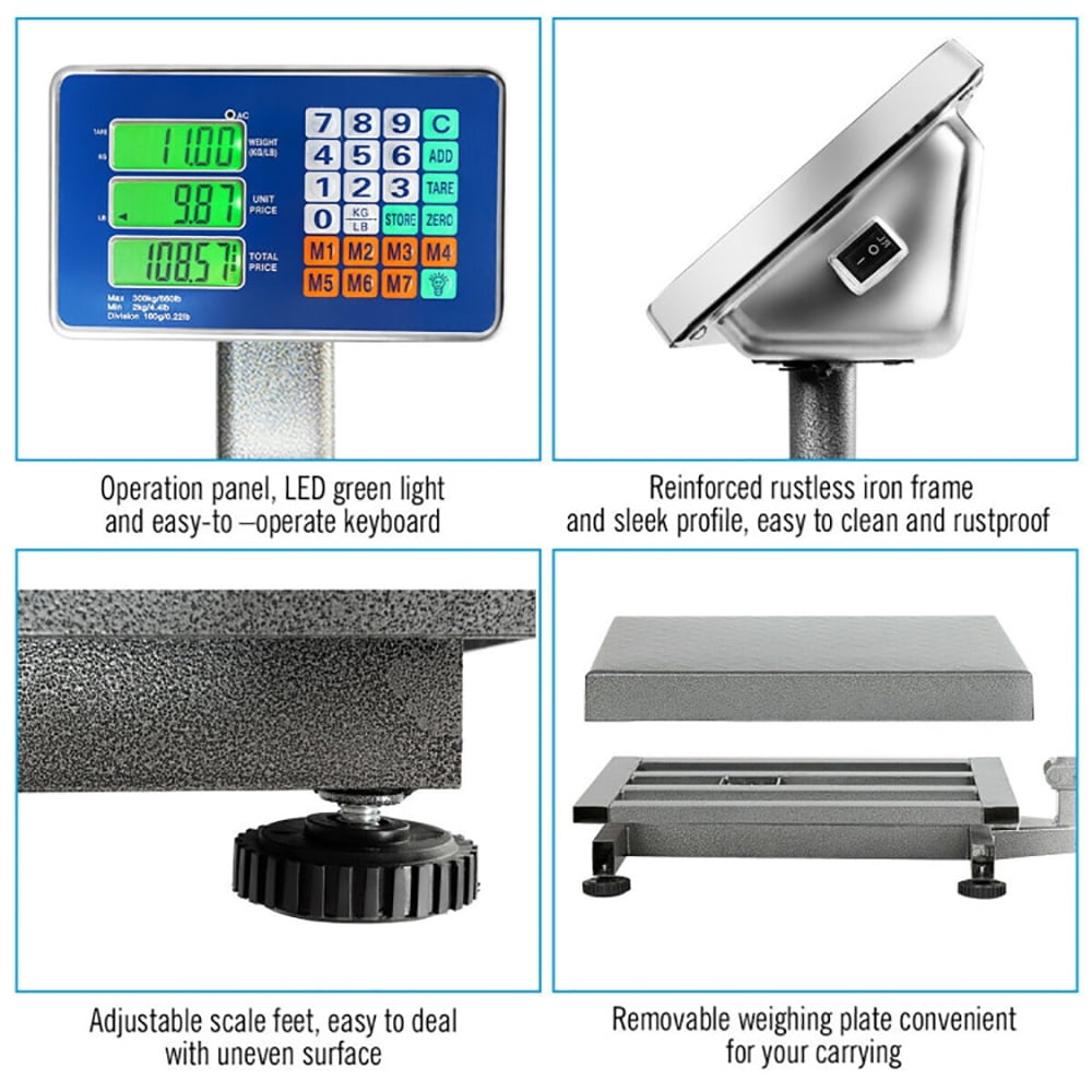 660 Lbs Weight Platform Scale Digital Floor Folding Scale, Price Computing Scale, Commercial Food Meat Produce Weighing Scale in Lb and Kg
