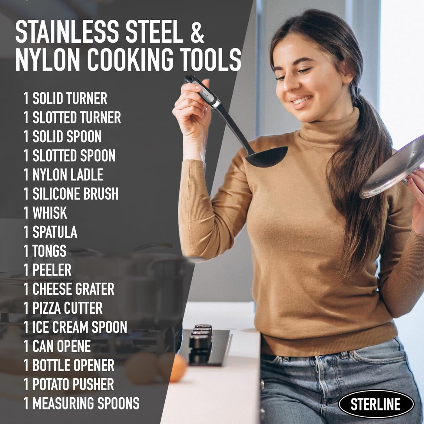 Kitchen Ultimate 26-Piece Kitchen Utensil Set for Culinary Adventures, Stainless Steel and Nylon Cooking Tools for All Ages