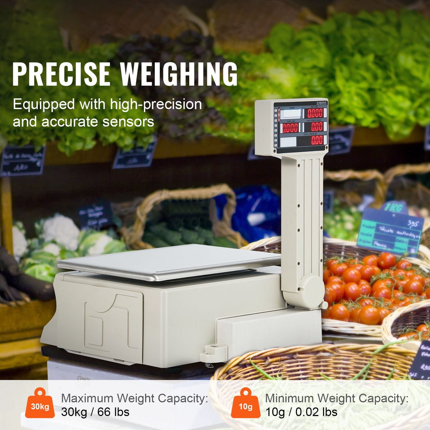 Kffkff Electronic Cost Calculation Scale, 66 Lb Digital Grocer Weighing Scales, LCD and LED Digital Commercial Food, Fruit