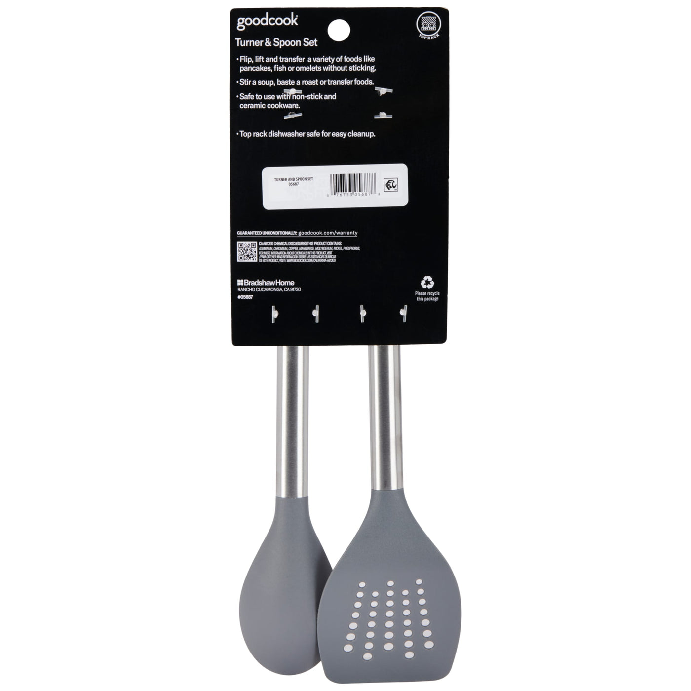 2-Piece Turner and Spoon Set for Kitchen Cooking, Stainless Steel with Nylon Heads, for Cooking, Mixing, Serving and Nonstick Cookware