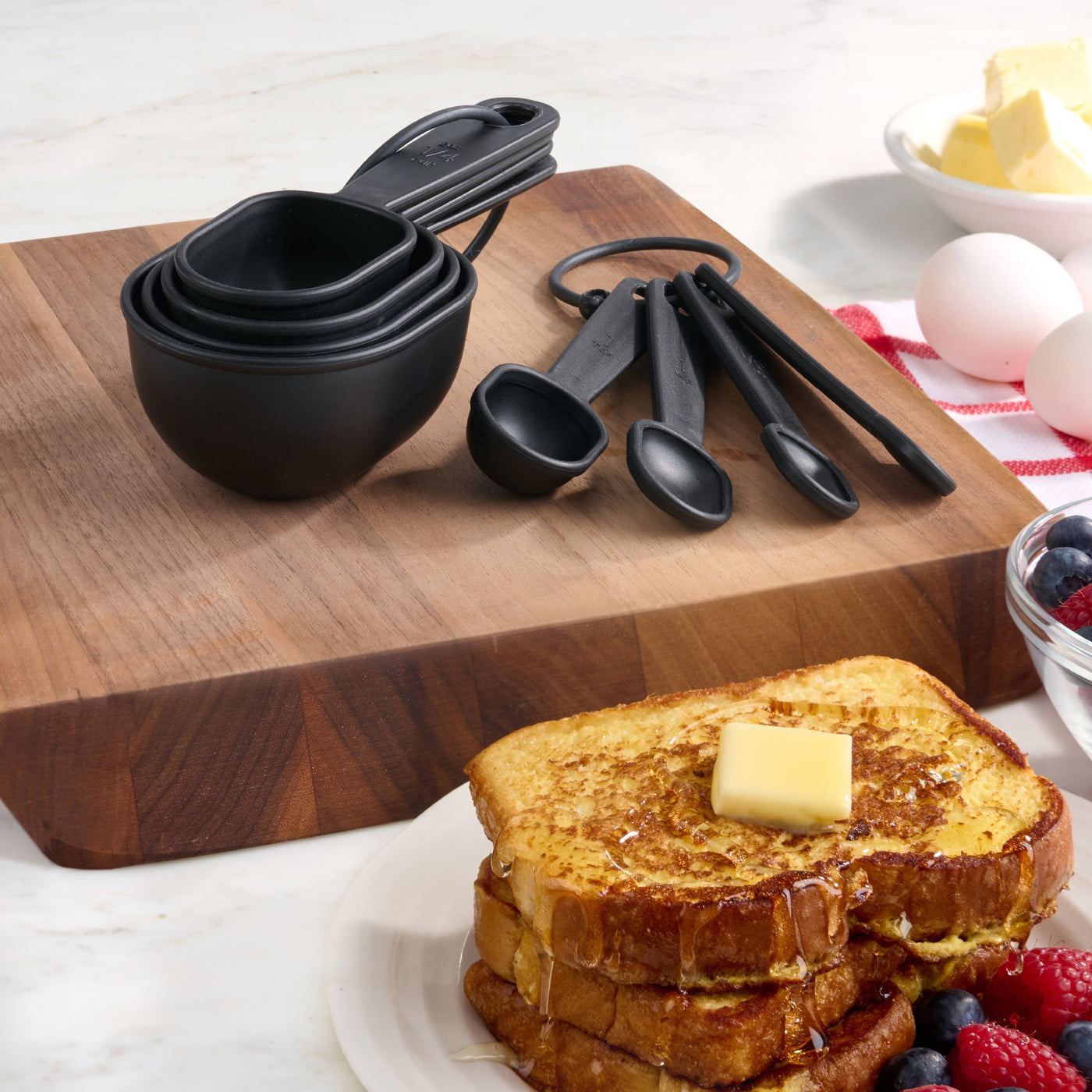 8-Piece Measuring Cup and Spoon Set, Durable, Space Saving Kitchen Essential, Black, for Cooking, Mixing, Serving and Nonstick Cookware
