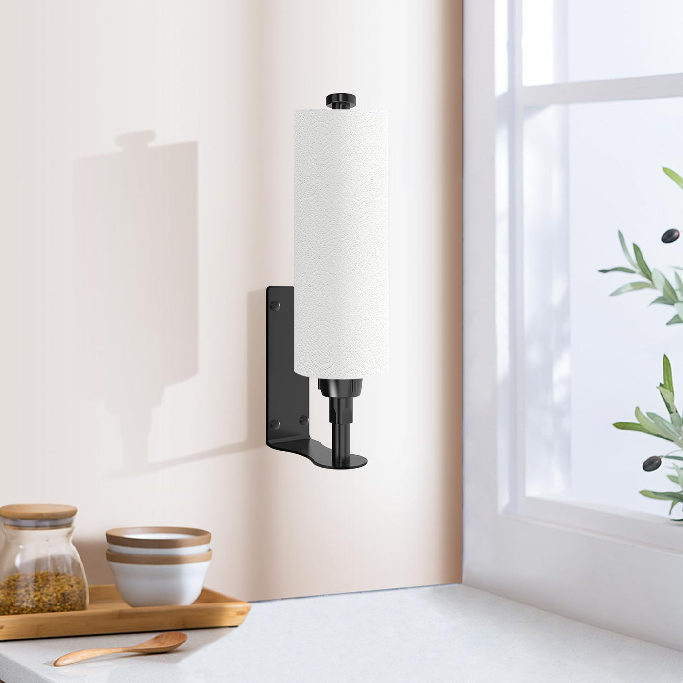 Stainless Steel Single Hand Operable Easy Tear Wall Mount Under Cabinet Paper Towel Holder, Black, for Drying Dishes