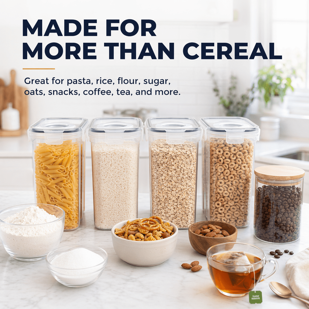Airtight Food Storage Containers with Lids, 4-Piece BPA-FREE Plastic Meal Prep Containers and Kitchen Pantry Organization Canisters for Cereal