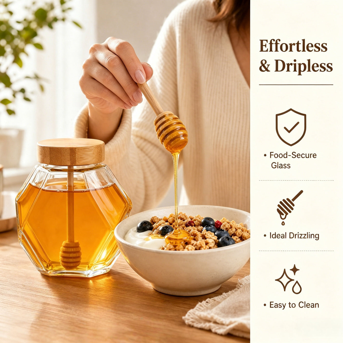 2-Piece Hexagonal Honey Jar Set Clear Glass Jars with Lids, for Pantry Organization, Meal Prep and Dry Food Storage