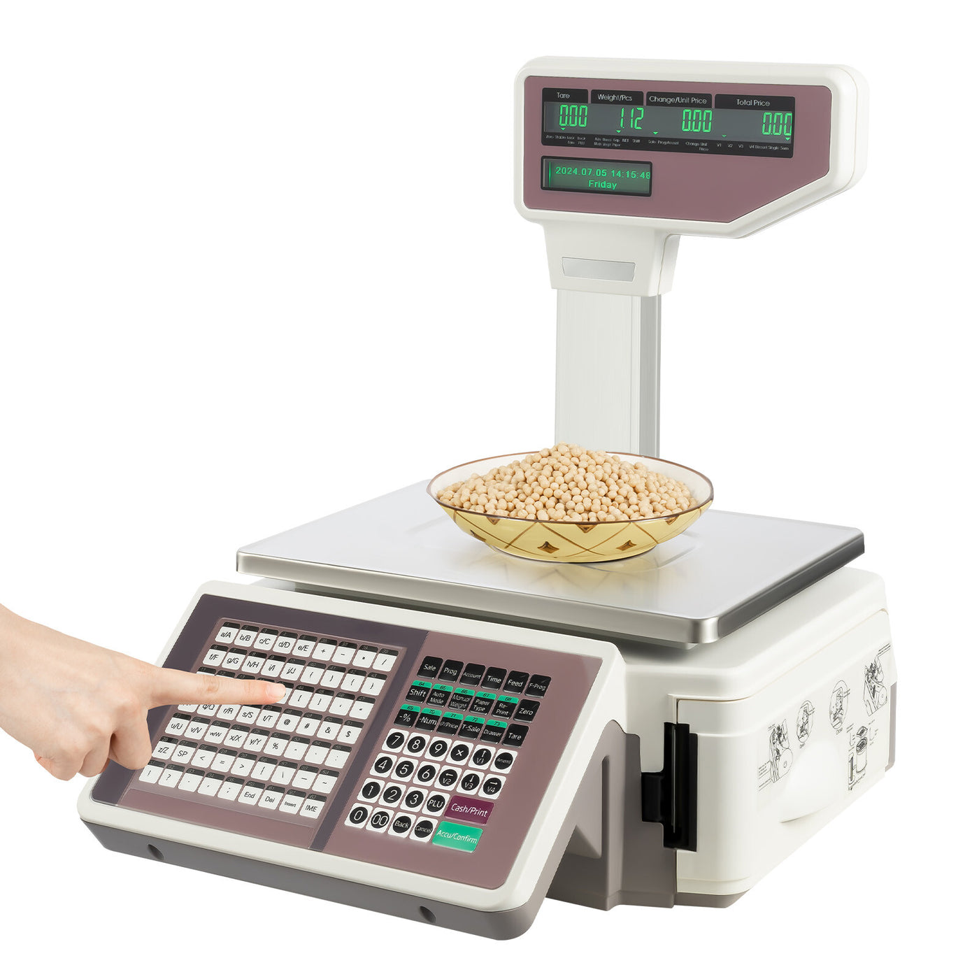 Label Printing Scale, Digital Weight Price Scale LCD Screen Computing Scale with Thermal Label Printer Electronic Weight Scale 66LB/30KG Commercial