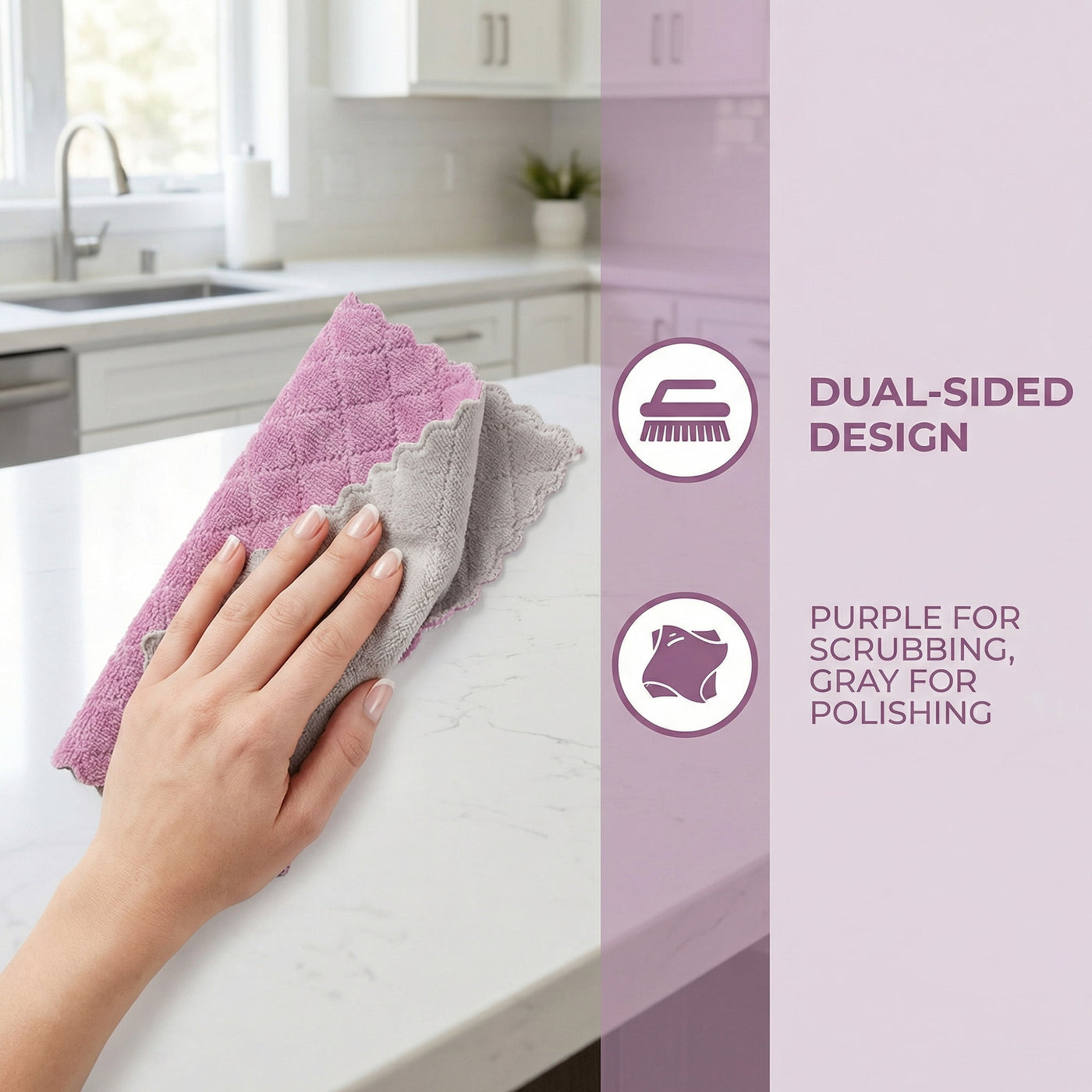 6-Pack Absorbent Cleaning Towels Purple Grey 10"x10", for Drying Dishes, Wiping Counters and Everyday Kitchen Cleaning