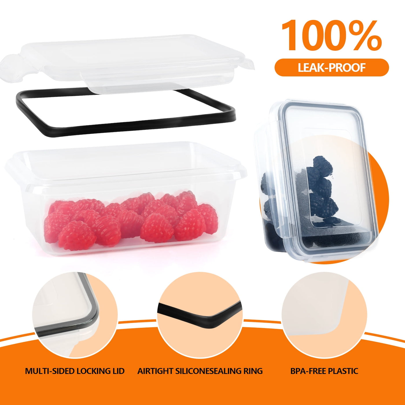 48-Piece Plastic Food Storage Containers with Lids (24 Containers and 24 Lids), Leakproof BPA-FREE Containers for Kitchen Organization, Meal Prep