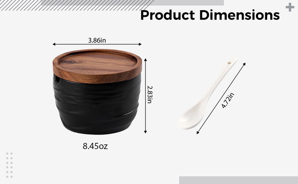 2-Piece Ceramic Salt and Pepper Containers Set, Japanese-style Spice Jar with Wooden Lid, Kitchen Spice Organizers and Storage, Dual Spoons