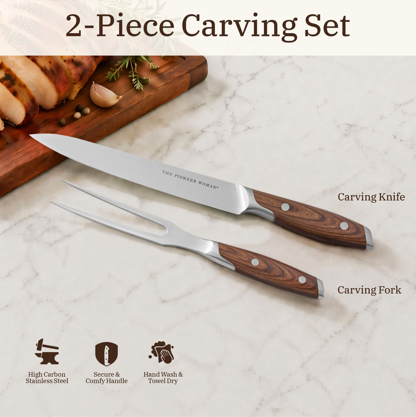 2-Piece Stainless Steel Carving Set, for Everyday Home Kitchen Cooking, Storage and Organization, Durable Design for Daily Home Use