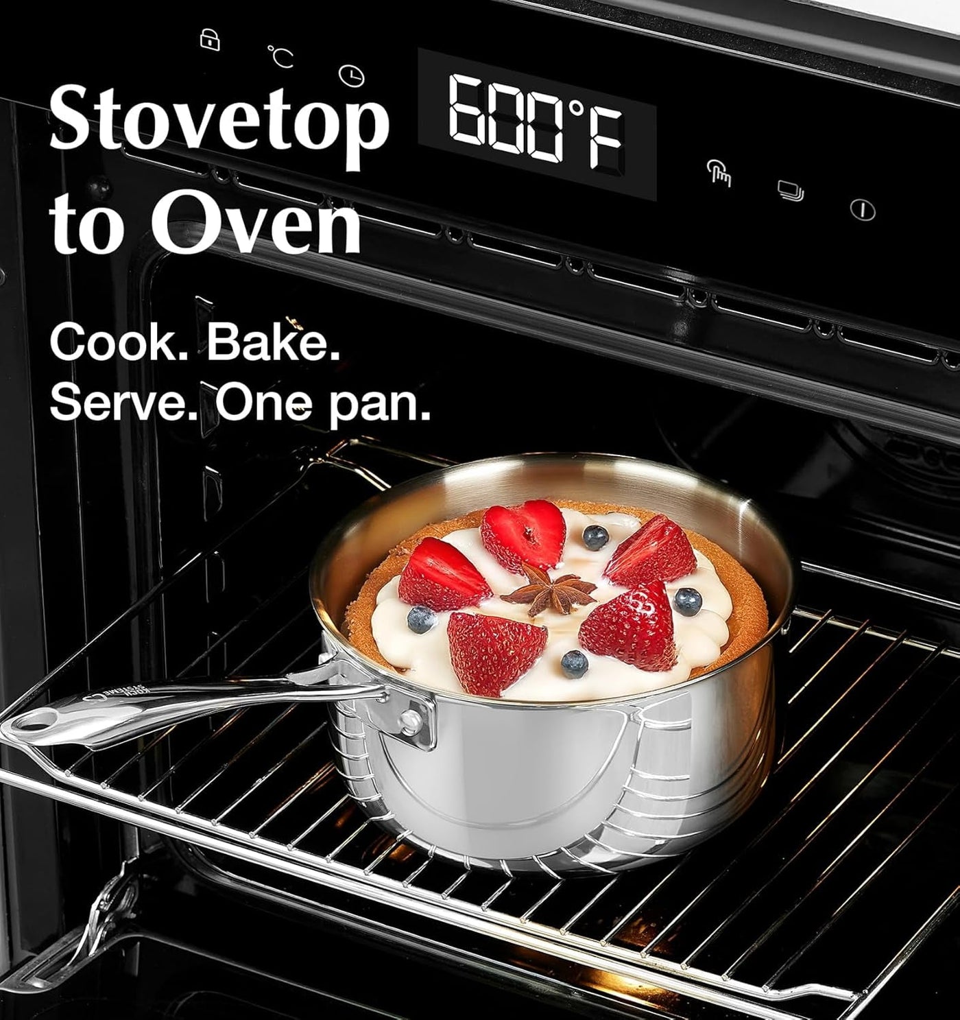 Cs 3-Quart Tri-ply Stainless Steel Saucepan with Lid and Stay-cool Handle, Induction Compatible, Oven Safe
